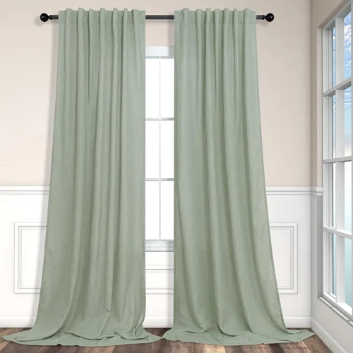 Miniatura 17 de Cortinas de lino azul de 84 pulgadas de largo para sala de estar; juego de 2 paneles con lengüeta trasera; cortinas con dobladillo para barra; Azul