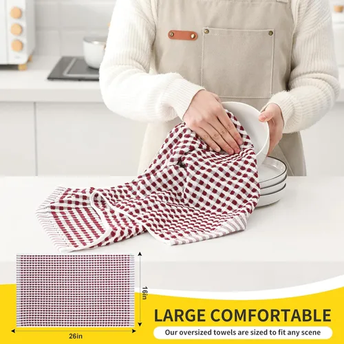 Miniatura 2 de SALAS Paños de cocina de algodón para secar platos de cocina, toallas de cocina de rizo celosía, paños absorbentes con lazo para colgar, 16 x 26