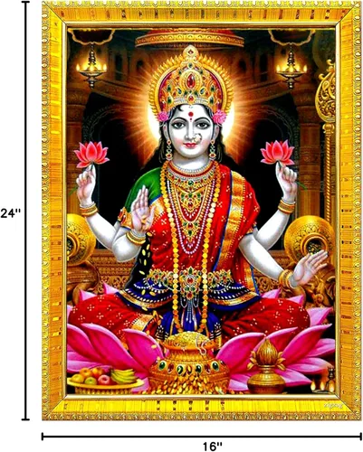 Miniatura 5 de zig zag Goddess Maa Lakshmi Devi - Marco de fotos grande para pared, mesa/Pooja, tamaño de habitación, marco de fotos grande