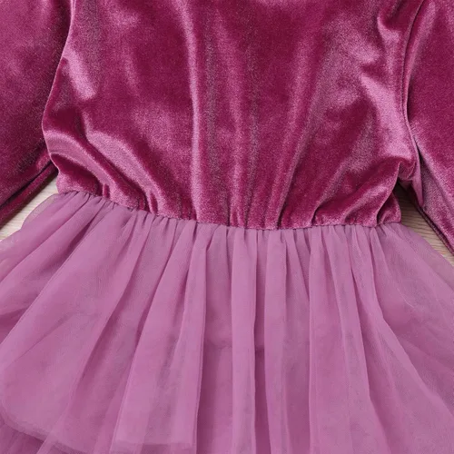 Miniatura 5 de Vestido de tutú de tul escalonado de terciopelo de manga larga para otoño e invierno para niñas y niñas