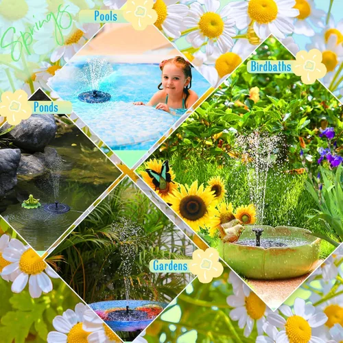 Miniatura 5 de AMZtime Fuente Solar de Agua, Fuentes Solares de Baño para Pájaros Mejoradas con 6 Boquillas, Bomba de Fuente Solar Flotante y Independiente
