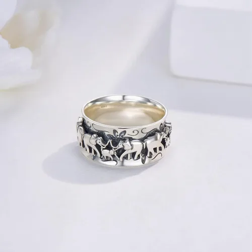 Miniatura 3 de Anillo giratorio de plata de ley con elefante, anillo giratorio para mujer, anillo giratorio de elefante, joyería de regalo para mujeres y hombres