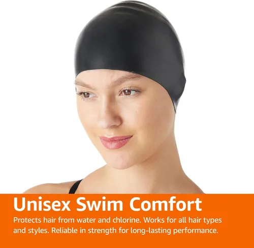 Miniatura 7 de Amazon Basics - Gorro de natación de silicona Negro