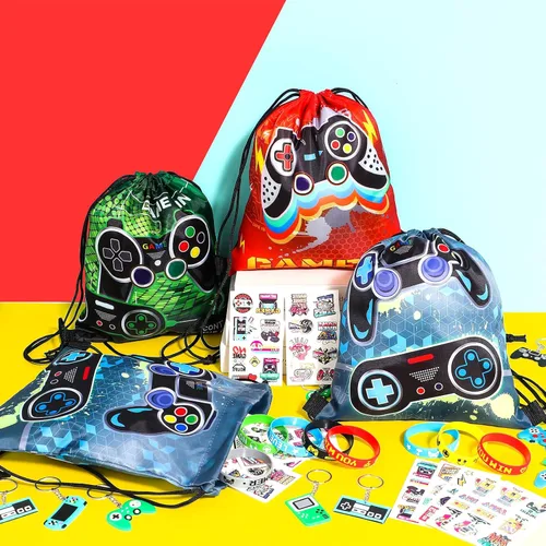 Miniatura 6 de Winrayk 12 juegos de regalos de fiesta de videojuegos, suministros de cumpleaños para jugadores, bolsa con cordón para juegos, pulsera de silicona