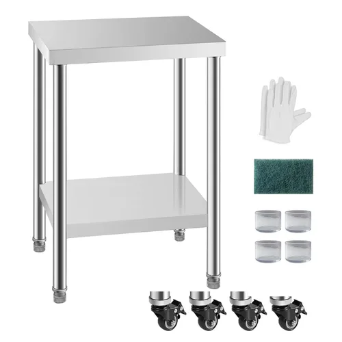 Miniatura 16 de NSF - Mesa de acero inoxidable para preparación y trabajo con ruedas de 24 x 12 pulgadas, mesa de cocina comercial de metal con estante inferior
