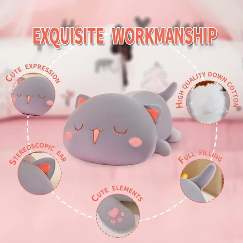 Miniatura 6 de FUYU Animales de peluche de gato, almohada de felpa suave de gato kawaii, juguete de animal de peluche, regalos para niños y niñas, decoración