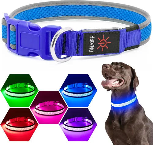 Miniatura 2 de Collar de perro LED, collar de perro con luz USB recargable, luces de perro más brillantes para caminar por la noche, collar de perro ajustable