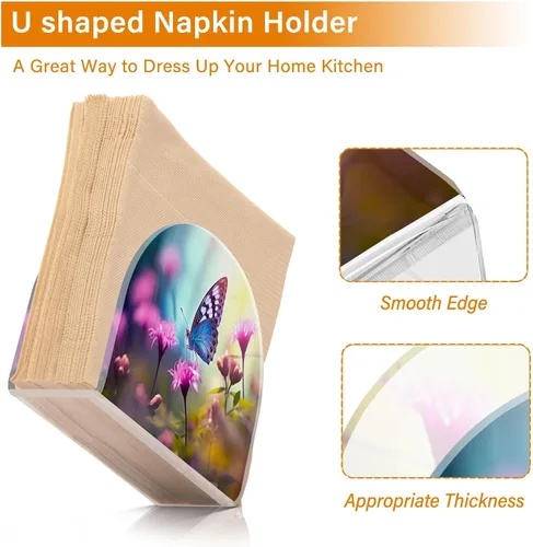 Miniatura 4 de Napkin Holder Butterfly Flowers Napkin Holders for Tables, Clear Acrylic Napkin Holders Cocktail Napkin Holder for Kitchen Restaurant Bar Home Decor