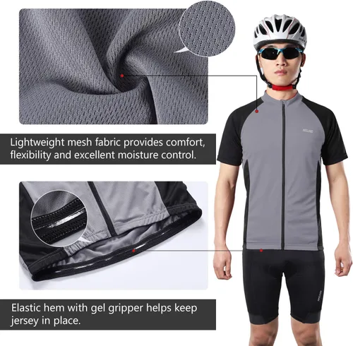 Miniatura 4 de ARSUXEO Camiseta de ciclismo de manga corta para hombre, camiseta de ciclismo MTB con bolsillo con cremallera 655