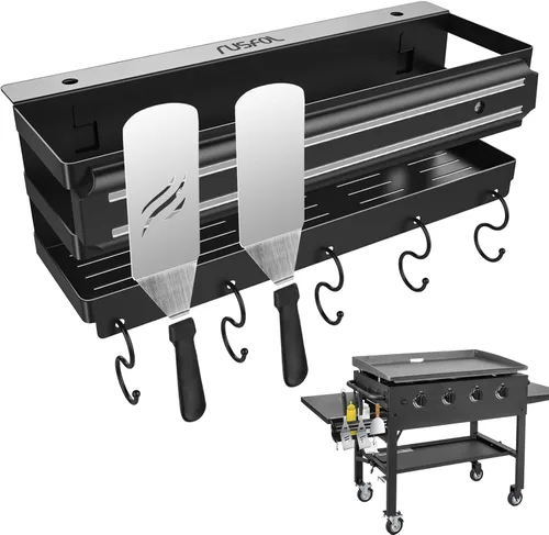 Organizador de parrilla de acero inoxidable con tira magnética para utensilios de barbacoa para parrillas Blackstone de 28"/36", con una llave