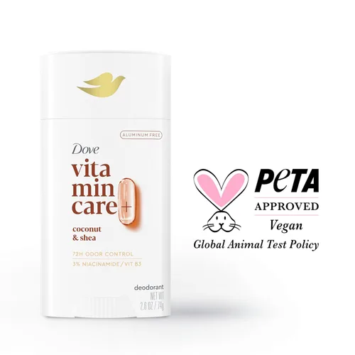 Miniatura 5 de Dove VitaminCare+ Desodorante en barra libre de aluminio para protección de olores 72H Desodorante transpirable de coco y karité para mujeres, 2.6