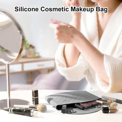 Miniatura 2 de NPET Bolsa de maquillaje de viaje de silicona con cierre magnético, organizador de bolsa de maquillaje de tamaño grande, bolsa de cosméticos