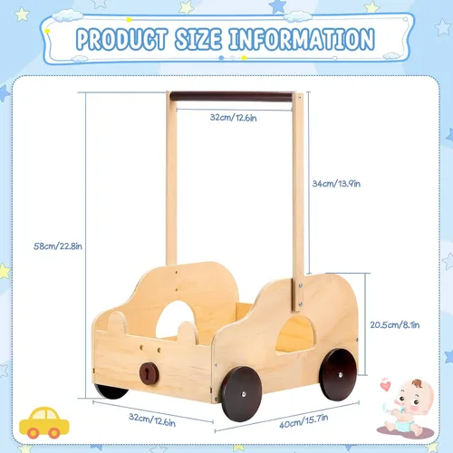 Miniatura 4 de Cesta de madera para baby shower con ruedas de diseño de oso, caja de almacenamiento personalizada con asa, cesta grande de regalo para recién