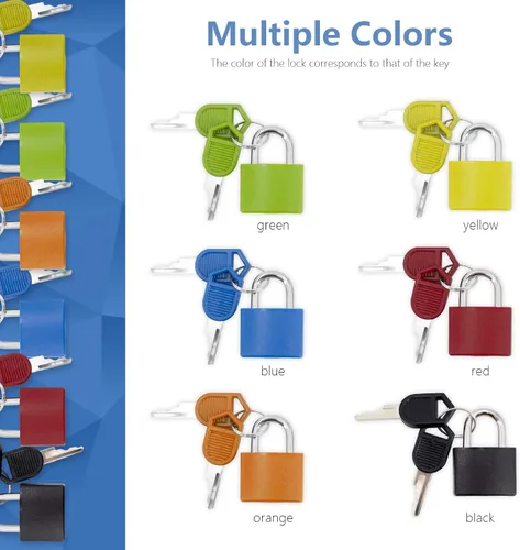 Miniatura 3 de 6 cerraduras de maleta con llaves, multicolor pequeño, Matel, candados de equipaje cubiertos de plástico, mini candado con llave para el hogar