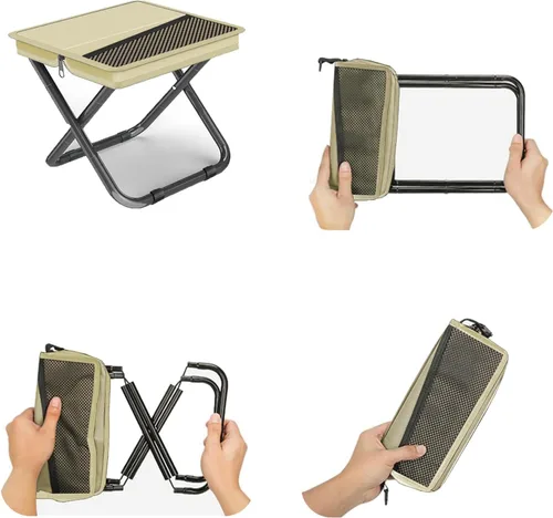Miniatura 8 de Taburete de camping plegable 2 en 1 y bolsa tipo cabestrillo, capacidad de carga de 220 libras, taburete de pesca portátil plegable para campamento