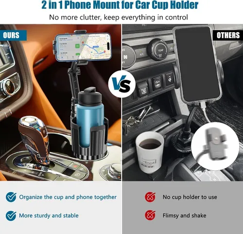 Miniatura 2 de Soportes para teléfono para portavasos de tu automóvil, soporte para teléfono celular 2 en 1 con soporte para tazas, base expandible, cuello