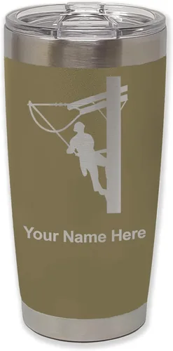 Miniatura 36 de LaserGram Taza aislada al vacío de 20 onzas, Lineman, grabado personalizado incluido (negro)