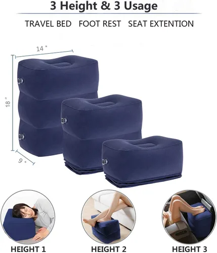 Miniatura 3 de Almohada inflable para reposapies de viaje, almohada de altura ajustable para autos, hogar, oficina, trenes, avión, haz una cama plana para bebés