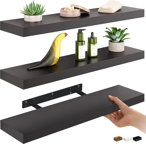 Miniatura 34 de Ballucci - Estantes flotantes, juego de estantes de pared de madera de 36" con soportes invisibles para baño, sala de estar, dormitorio, cocina