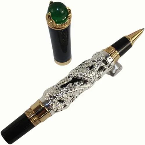 Miniatura 4 de Gullor Retro Culture Jinhao Rollerball Pen 3D Dragon King Play Pearl Pattern Pen - Plata