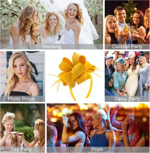 Miniatura 7 de Myjoyday Tocado para mujer, para fiesta de té, iglesia, cóctel, plumas, velo, diadema con clip para el cabello