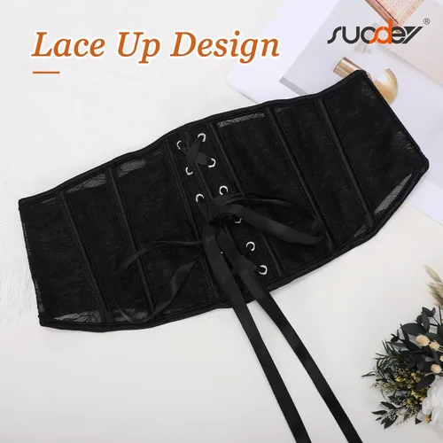 Miniatura 29 de SUOSDEY Cinturón de corsé de jacquard para mujer, corsé pirata steampunk renacentista con cordones y cordones