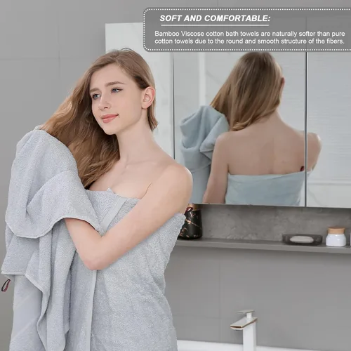 Miniatura 6 de Aibaser Toallas de baño, 27 x 54 pulgadas, naturales, ultra absorbentes, para baño, viajes, gimnasio, ducha y spa (juego de 6 piezas) (azul)