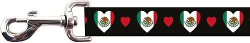 Correa para perro de México | I Love Mexico | Gancho de metal resistente | Negro | Bandera de México | 6 pies o 4 pies | Fabricado en Nueva Jersey,