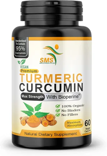 Curcumina de cúrcuma de 1000 mg, sin rellenos, 95% curcuminoides con extracto de pimienta negra BioPerine, vegano, sin OMG, fabricado en Estados
