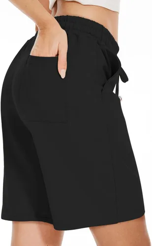 Miniatura 3 de TARSE Bermudas para mujer, de algodón, holgadas, con bolsillos, longitud a la rodilla, para yoga, uso casual, caminar, hacer ejercicio