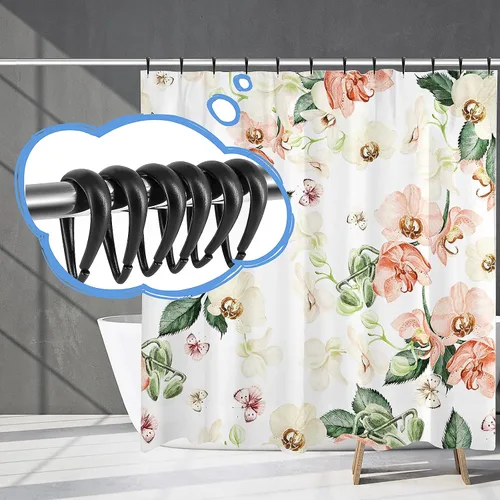 Miniatura 6 de Top-spring Ganchos para cortina de ducha, anillos de cortina de ducha de plástico negro, ganchos de ducha en forma de gota para cortina de baño