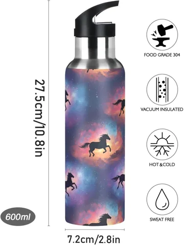 Miniatura 9 de Horses Vibrant Insulated Stainless Steel Water Bottle with Straw 20 Oz, BPA-Free Sports Water Bottle with Straw Leakproof Water Bottles