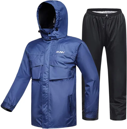 Miniatura 7 de ILM traje de lluvia para motocicleta, impermeable, 6 bolsillos, 2 piezas, chaqueta y pantalones, para hombre Verde del ejército-hombres