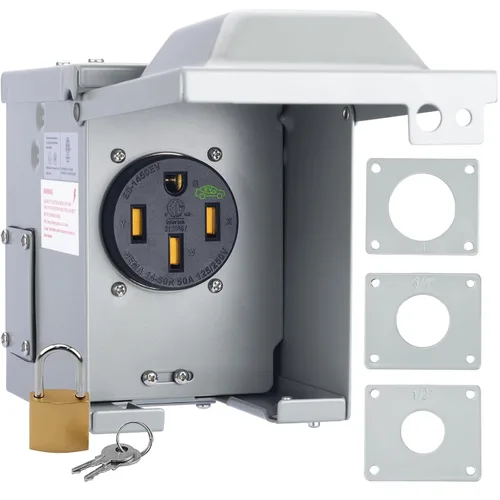 Miniatura 12 de RVGUARD Caja de toma de corriente de 50 amperios 125/250 voltios RV/EV, cerrada con cerradura resistente a la intemperie, panel de receptáculo