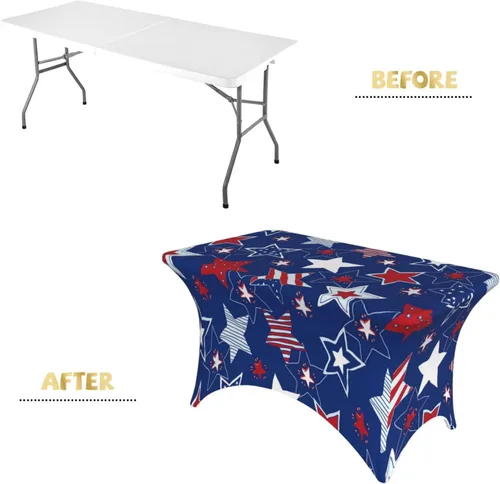 Miniatura 4 de Mantel rectangular ajustable de elastano elástico con estrellas patrióticas americanas de 4 pies, protector de mesa para fiestas, eventos
