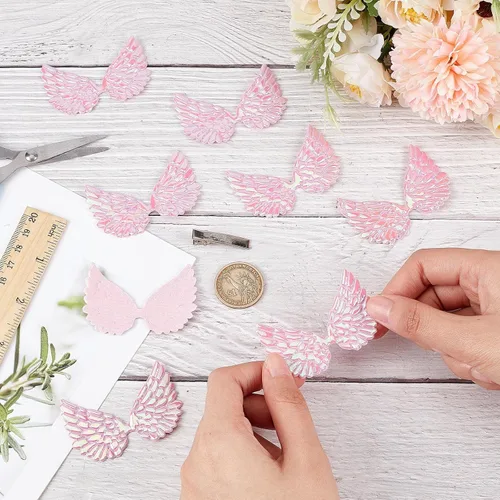 Miniatura 6 de GORGECRAFT 40 piezas de alas de ángel láser de 2.5 pulgadas, parches de alas en relieve, apliques rosados, mini alas para manualidades, accesorios