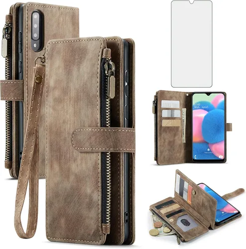 Asuwish Funda de teléfono para Samsung Galaxy A50 A50S A30S - Funda tipo cartera y protector de pantalla de vidrio templado, soporte para tarjetas,