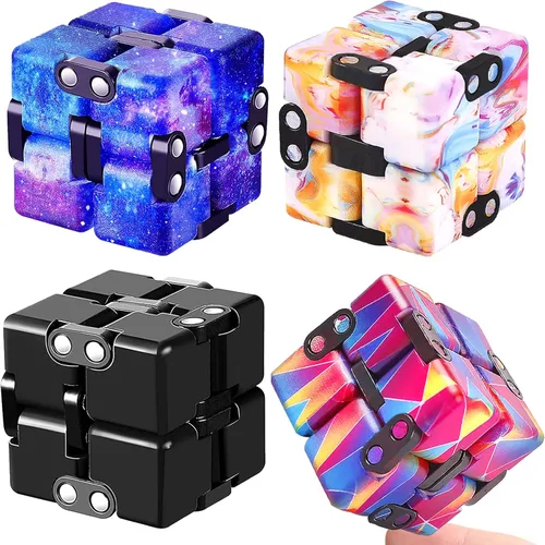 Paquete de 4 cubos infinitos de juguete para aliviar el estrés para niños y adultos, lindo mini dispositivo único para aliviar la ansiedad, matar el