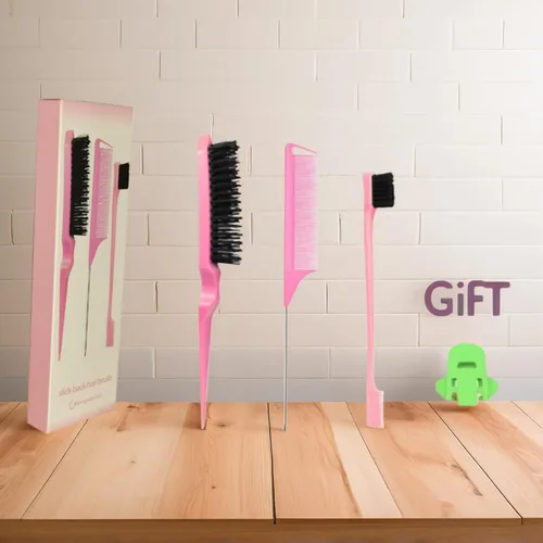Miniatura 2 de Juego de peine rosa de 3 piezas, cepillo de espalda lisa con borde, peine de peinado para niños para parte media, peine de cola de rata, juego