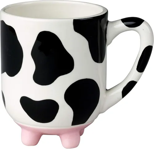 Boston Warehouse - Taza Udderly Cow con pies de silicona antideslizantes, cerámica pintada a mano, 20 fl.oz.