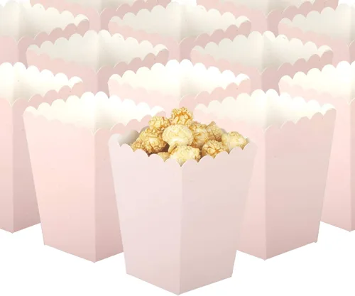 GAKA Caja de palomitas de maíz rosa bebé, juego de 36 mini cajas de papel para palomitas de maíz, contenedor de cartón, para suministros de fiesta