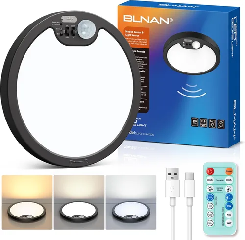 Miniatura 12 de BLNAN Lámpara de techo recargable con sensor de movimiento con control remoto, luz de armario regulable, luces de ducha LED, luz de techo