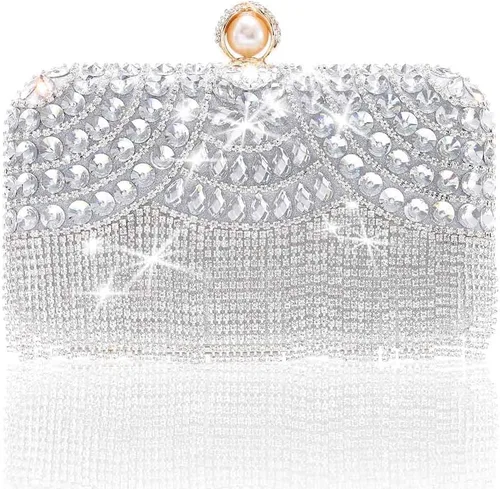 Miniatura 2 de Yokawe Bolso de noche con cristales para mujer, con diamantes de imitación, con borlas, bolsos cruzados para novia, boda, fiesta, baile de graduación