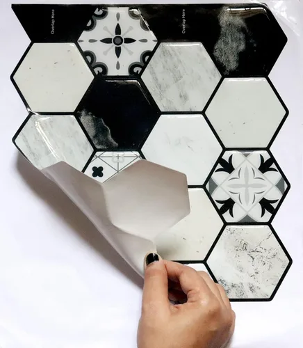 Miniatura 3 de MOSAICOWALL Azulejos autoadhesivos para salpicaduras (juego de 10 azulejos) (negro y blanco)
