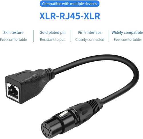 Miniatura 2 de XLR - Cable adaptador RJ45 de 5 pines, hembra a RJ45 hembra a RJ45, cable convertidor adaptador DMX (11.8 in/12 pulgadas)
