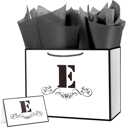 Miniatura 14 de ysmile Bolsa de regalo de letras con papel de seda para hombres, bolsa grande de 12 pulgadas, color blanco y negro, para cumpleaños, aniversario