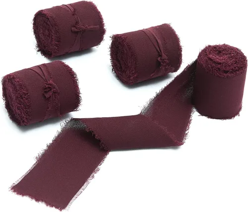 Miniatura 12 de 4 rollos de cinta de gasa de gasa con flecos de 1 pulgadas de ancho x 5 yardas, color rojo óxido, bordes deshilachados para invitaciones de boda
