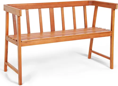 Miniatura 9 de HAPPYGRILL Banco de patio al aire libre, banco de jardín de madera de acacia con respaldo y reposabrazos, silla plegable de 4 pies para dos personas