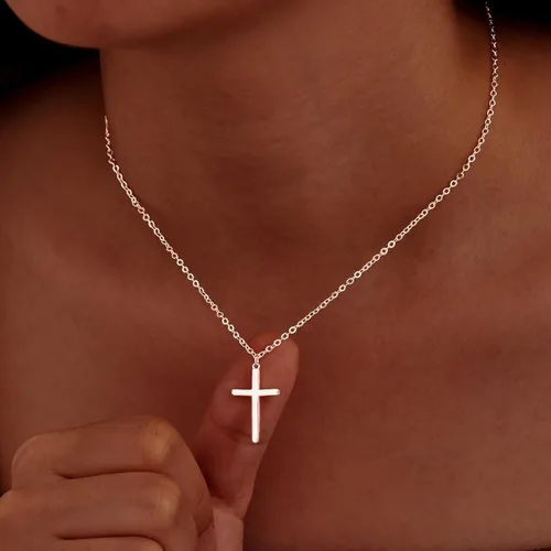 Miniatura 84 de Collar de cruz para mujeres y niñas, delicado chapado en oro de 14 quilates, gargantilla con dije de cruz que no se deslustra, impermeable, moderno