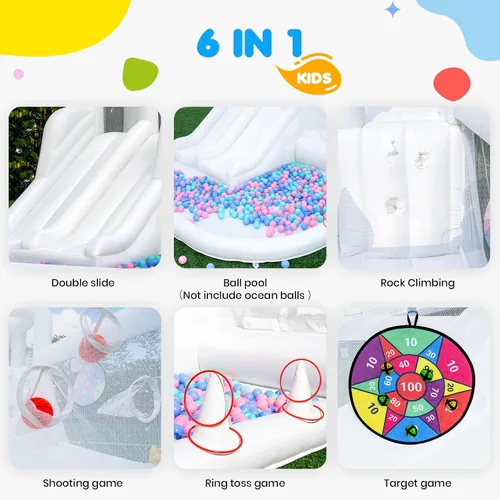Miniatura 5 de Casa de rebote Oxford blanca de 12.5 x 10.6 pies, castillo inflable para niños con tobogán y piscina de pelotas, casa de rebote inflable